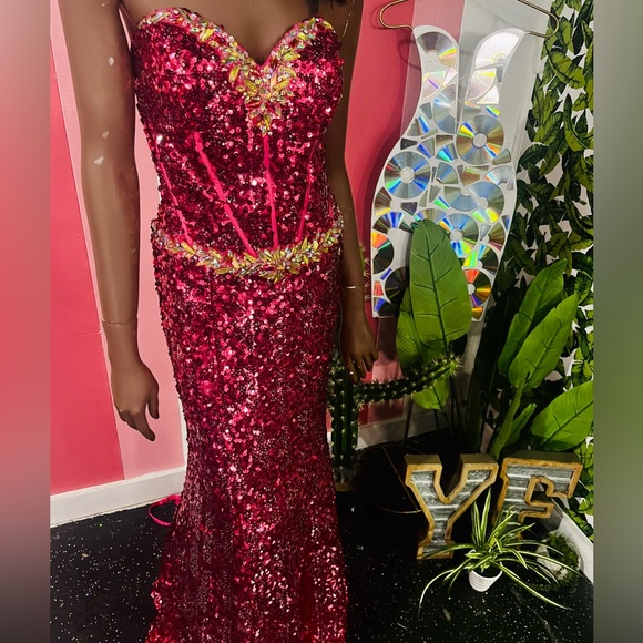 Posh Precious by Precious Formals Size 10 Pink Sequin Prom Dress - Picture 4 of 5